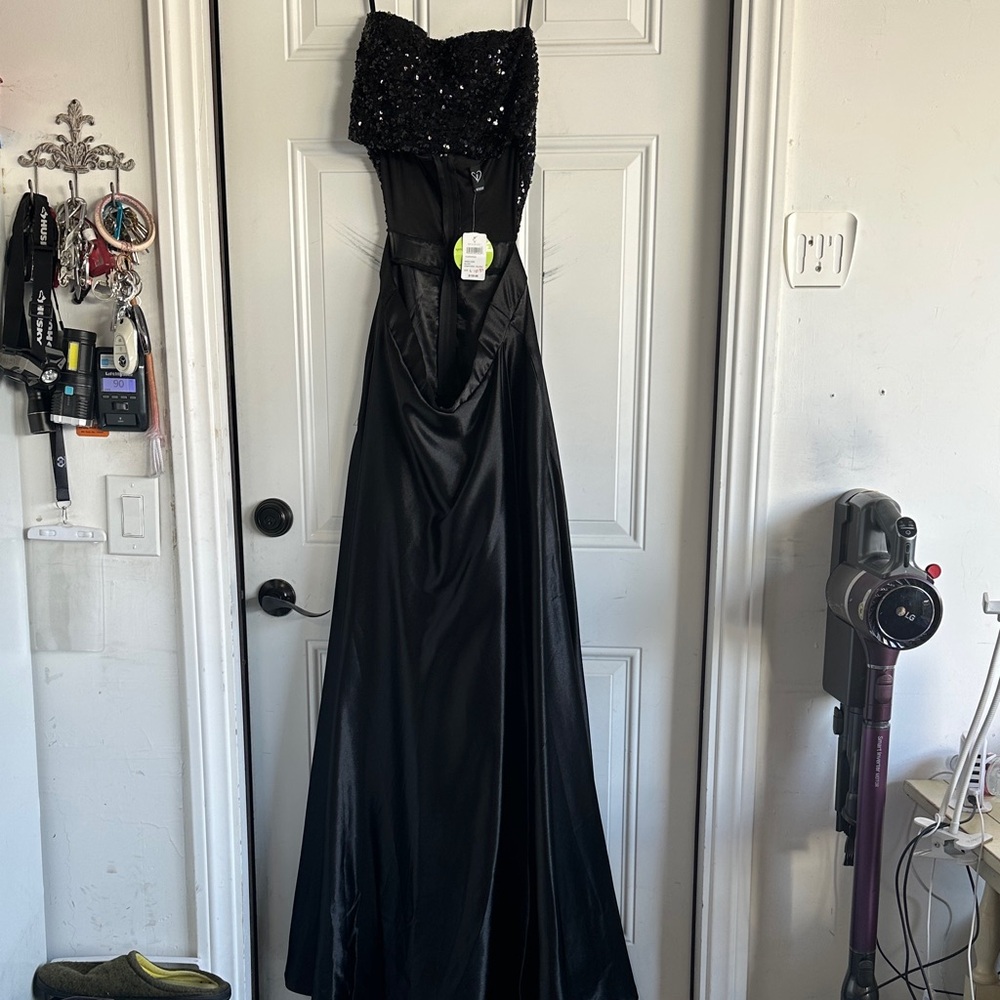 Windsor Black Sequin Strapless Maxi Gown